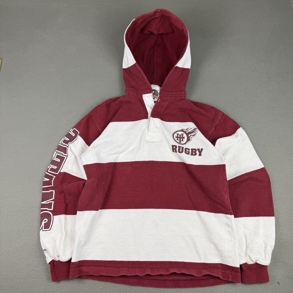Vintage‎ Barbarian  Rugby Shirt S  Red White Titans Hooded 90s Rowing Preppy